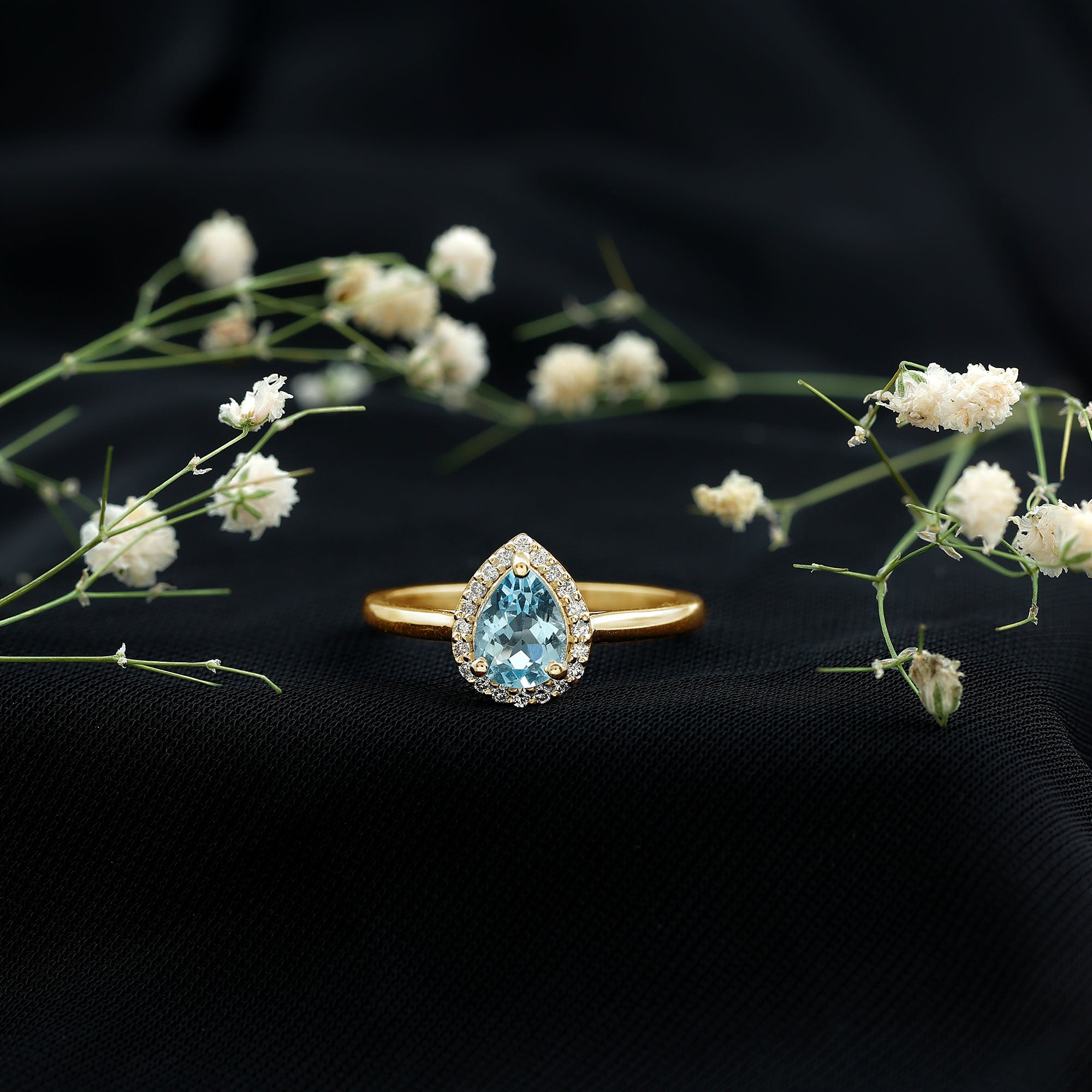 1 Carat Pear Cut Aquamarine Engagement Ring with Diamond Halo AAA - Rosec Jewels