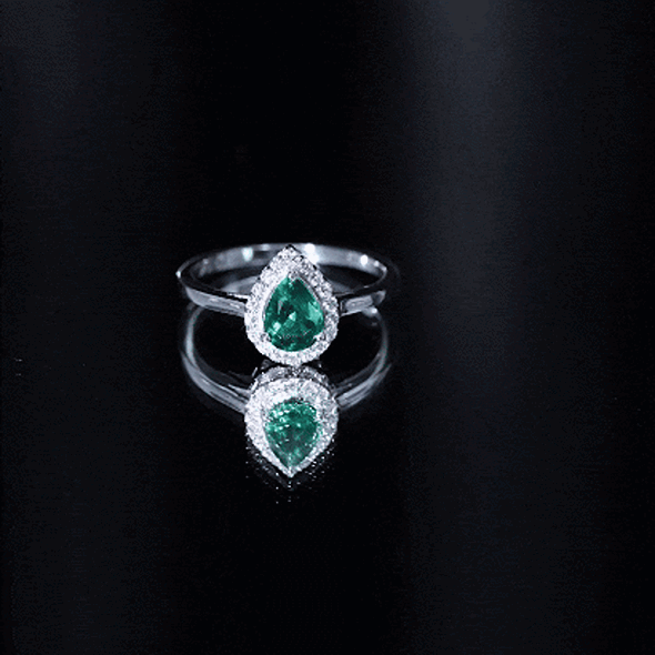 Rosec Jewels-Real Emerald Teardrop Engagement Ring with Diamond Halo