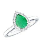 Rosec Jewels-Real Emerald Teardrop Engagement Ring with Diamond Halo