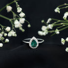 Rosec Jewels-Real Emerald Teardrop Engagement Ring with Diamond Halo
