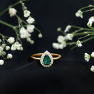 Rosec Jewels-Real Emerald Teardrop Engagement Ring with Diamond Halo