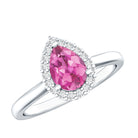 1.6 Carat Pear Shape Pink Tourmaline Ring with Diamond Halo AAA - Rosec Jewels