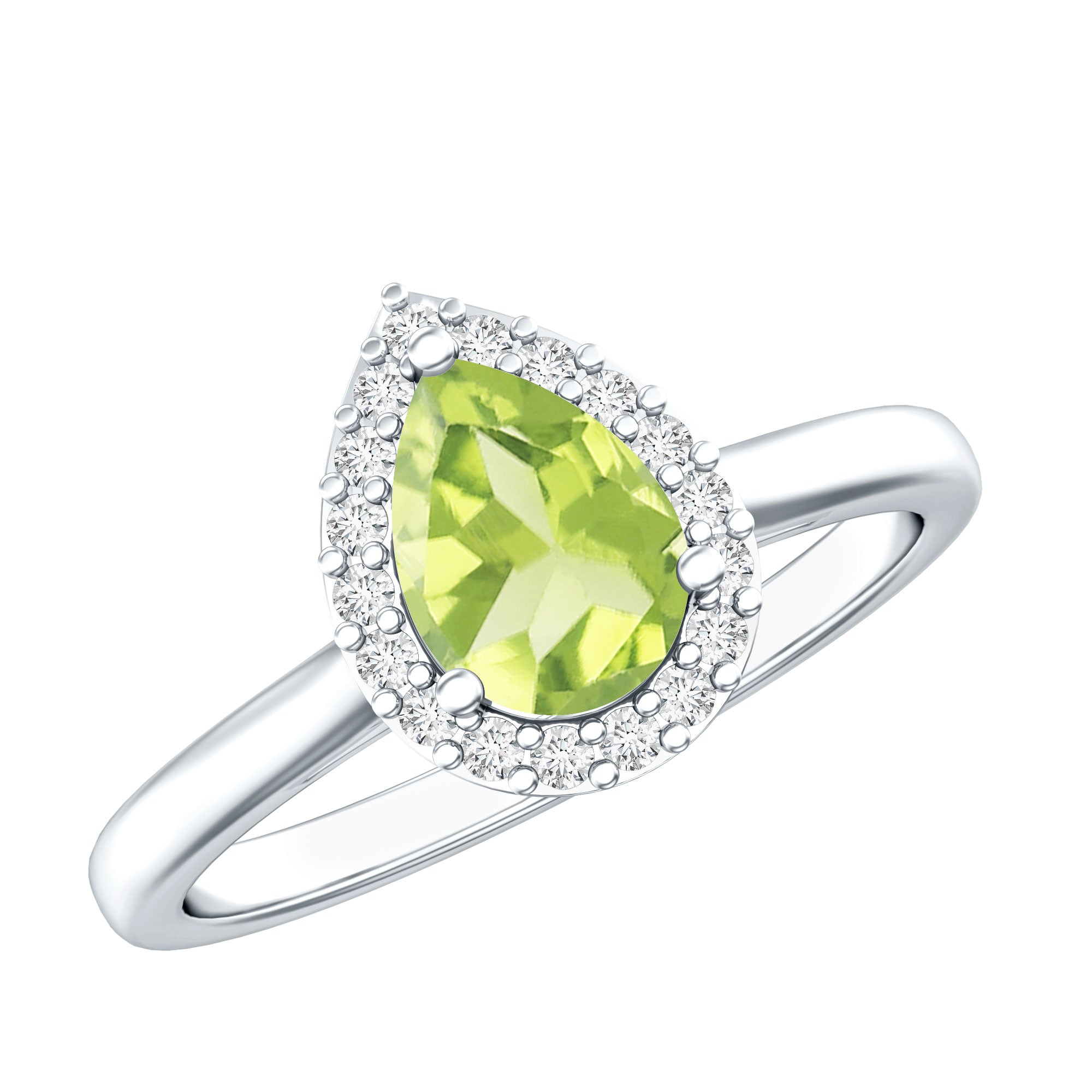 Real 1 Carat Peridot Teardrop Engagement Ring with Diamond Halo AAA - Rosec Jewels