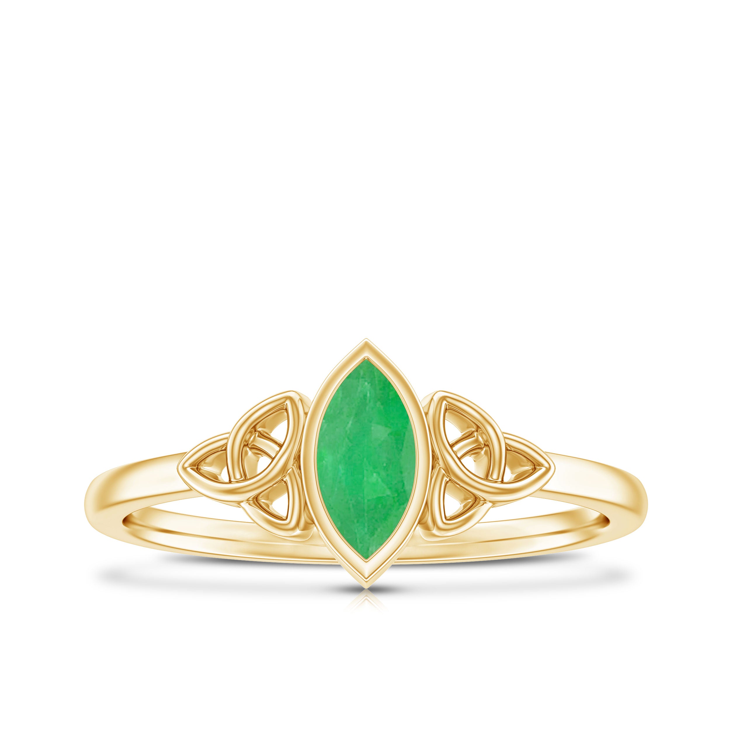 Marquise Cut Natural Emerald Celtic Engagement Ring in Bezel Setting AAA - Rosec Jewels