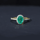 Rosec Jewels-Genuine 6X8MM Oval Emerald Engagement Ring with Diamond Halo