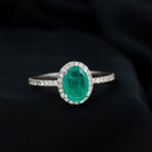 Rosec Jewels-Genuine 6X8MM Oval Emerald Engagement Ring with Diamond Halo