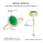 Rosec Jewels-Genuine 6X8MM Oval Emerald Engagement Ring with Diamond Halo