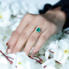 Rosec Jewels-Genuine 6X8MM Oval Emerald Engagement Ring with Diamond Halo