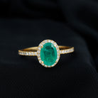 Rosec Jewels-Genuine 6X8MM Oval Emerald Engagement Ring with Diamond Halo