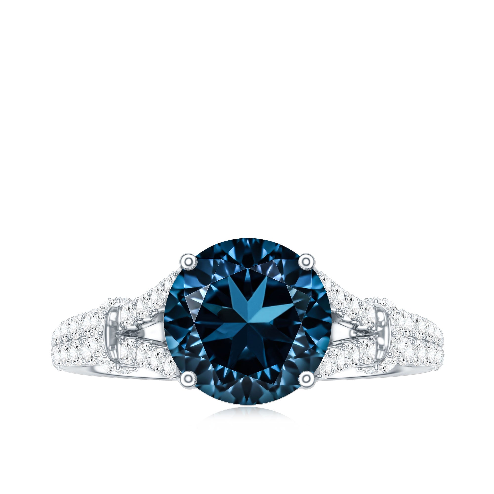 Natural London Blue Topaz Split Shank Engagement Ring AAA - Rosec Jewels