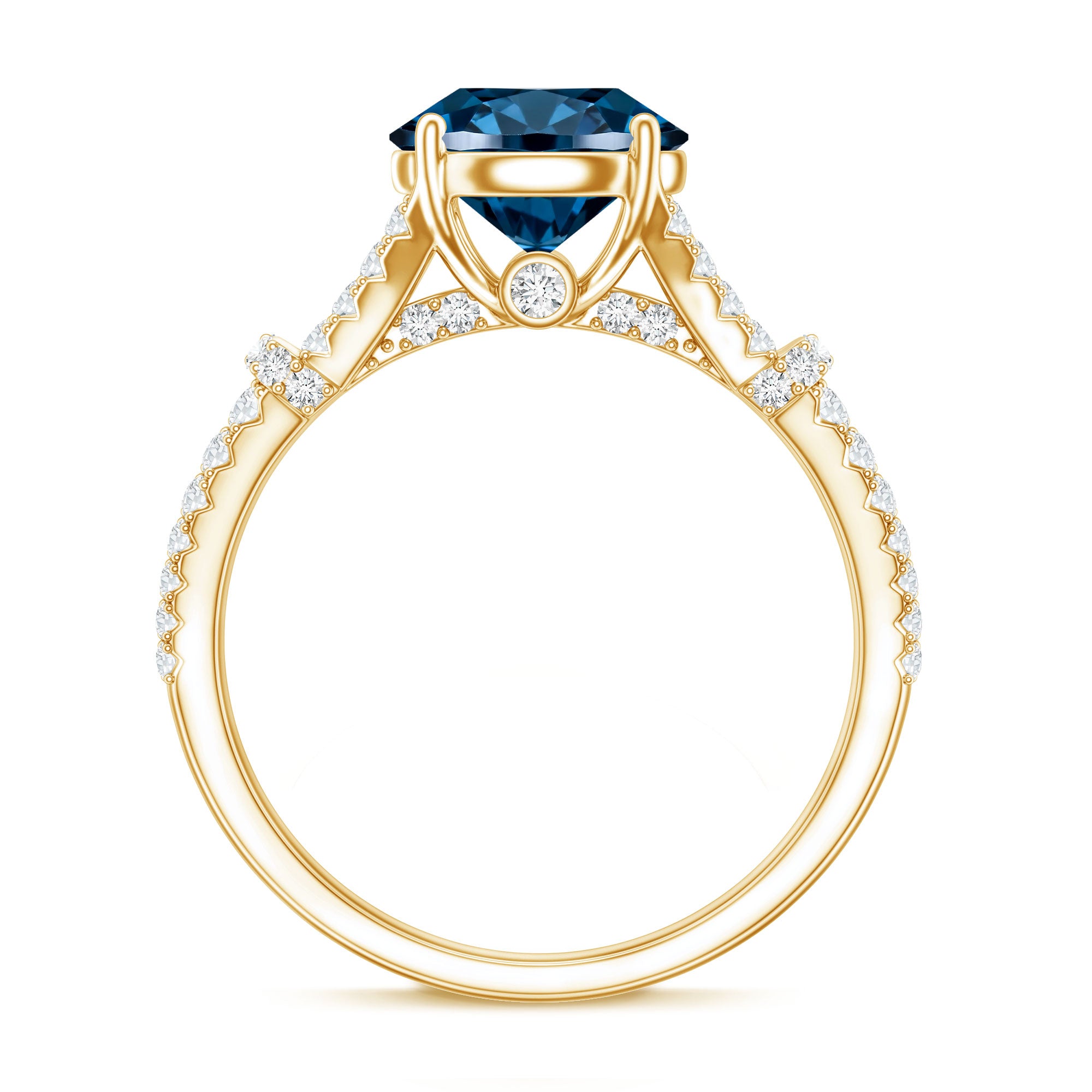 Natural London Blue Topaz Split Shank Engagement Ring AAA - Rosec Jewels