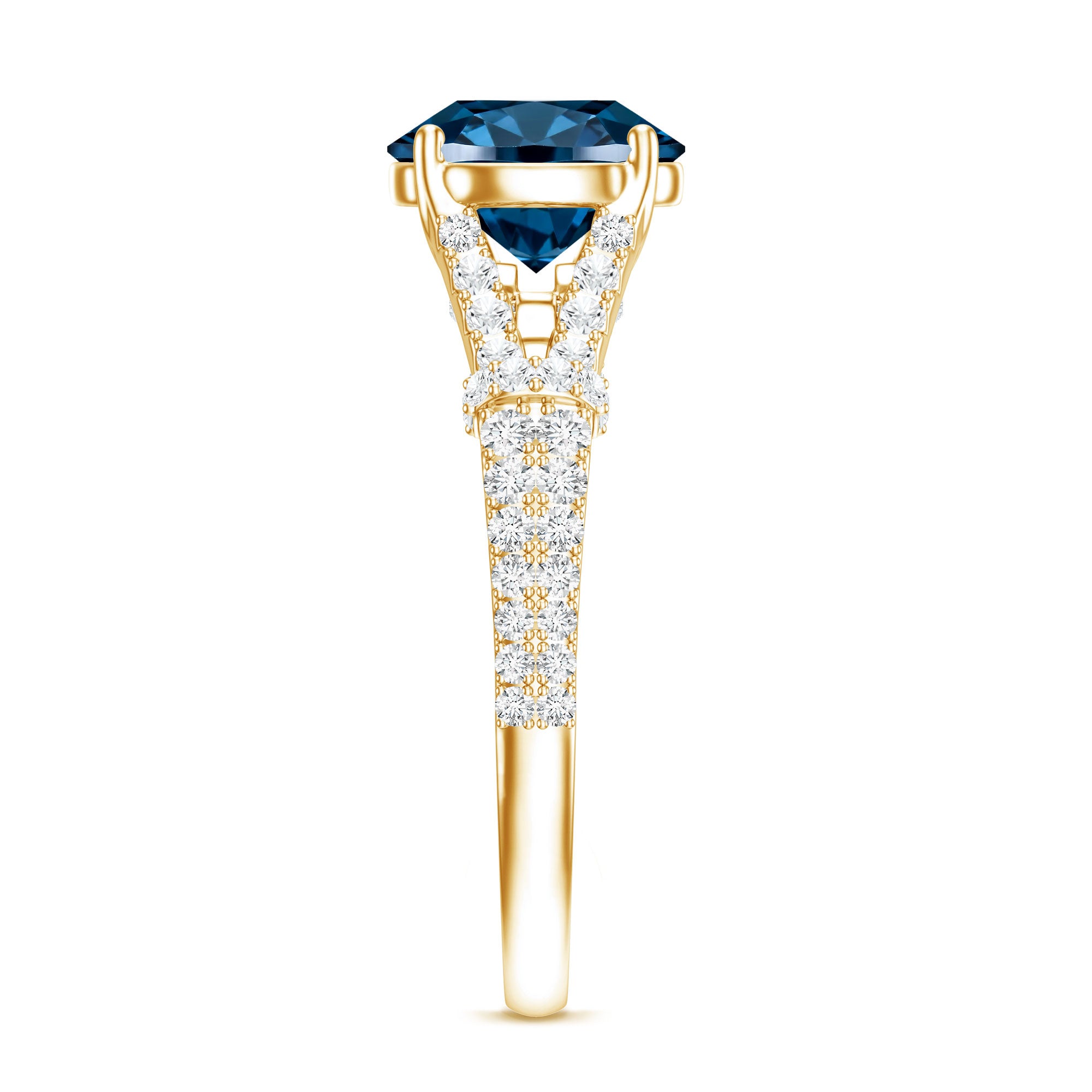 Natural London Blue Topaz Split Shank Engagement Ring AAA - Rosec Jewels