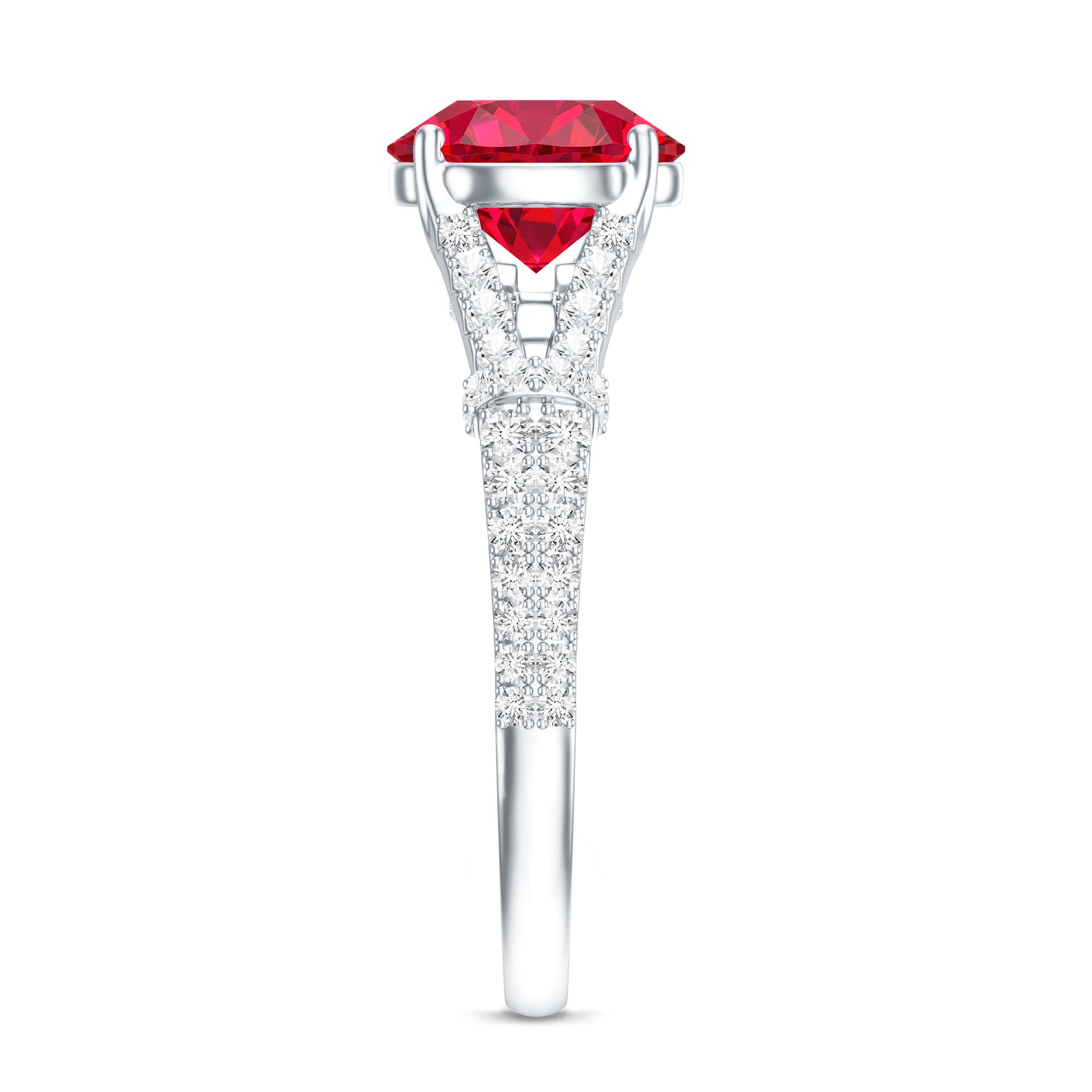Lab Created Ruby and Diamond Split Shank Engagement Ring AAAA - Rosec Jewels