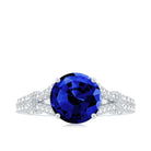 Certified 2.7 Carat Lab Grown Blue Sapphire Engagement Ring with Diamond Split Shank AAAA - Rosec Jewels