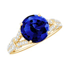 Certified 2.7 Carat Lab Grown Blue Sapphire Engagement Ring with Diamond Split Shank AAAA - Rosec Jewels