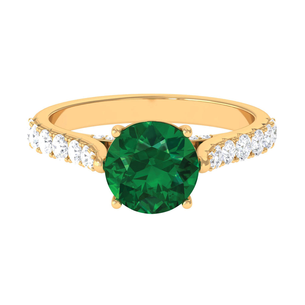 Rosec Jewels-2.75 CT Created Emerald Solitaire Engagement Ring with Diamond Accent
