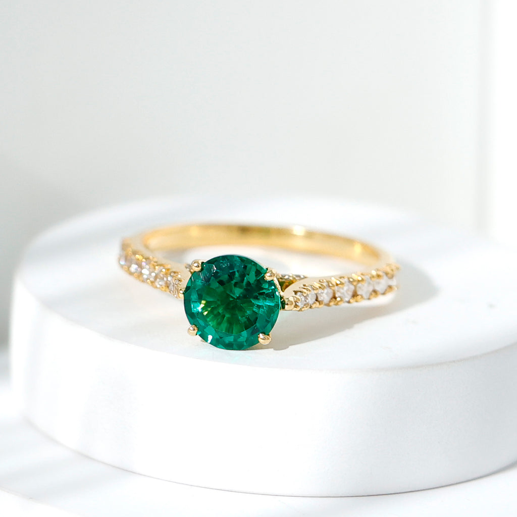 Rosec Jewels-2.75 CT Created Emerald Solitaire Engagement Ring with Diamond Accent