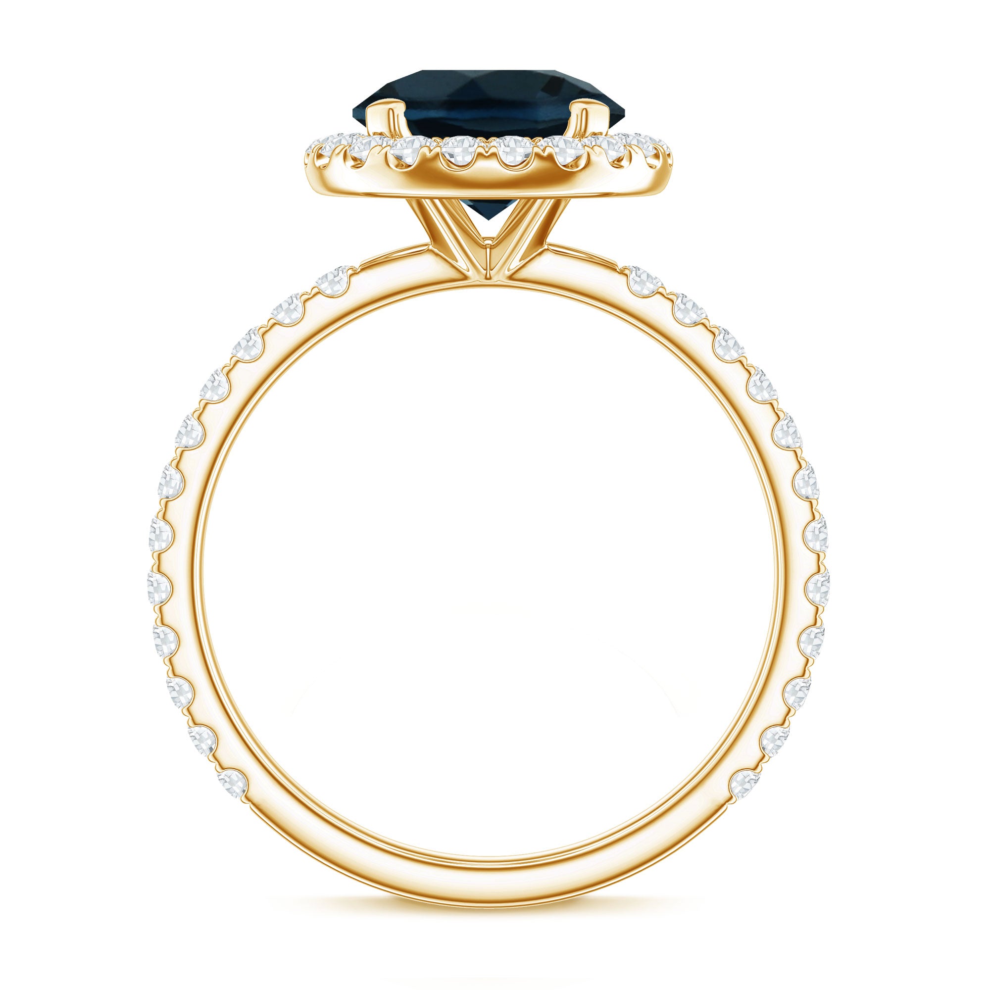 8MM London Blue Topaz Classic Engagement Ring with Diamond AAA - Rosec Jewels