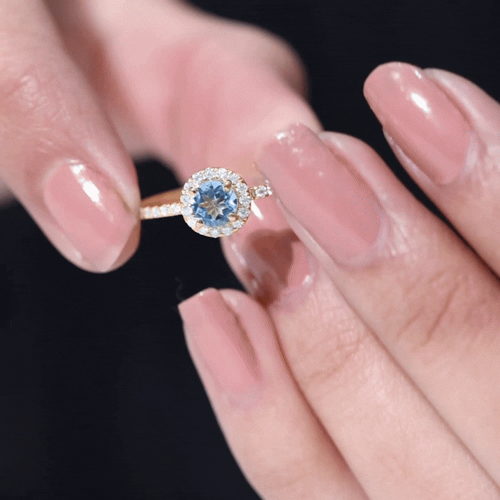 Rosec Jewels-Genuine Blue Aquamarine Ring with Diamond Accent