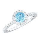 Rosec Jewels-Genuine Blue Aquamarine Ring with Diamond Accent