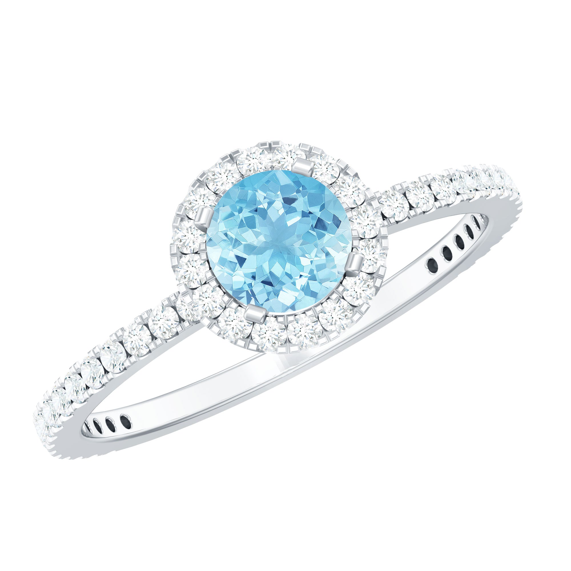 Rosec Jewels-Genuine Blue Aquamarine Ring with Diamond Accent