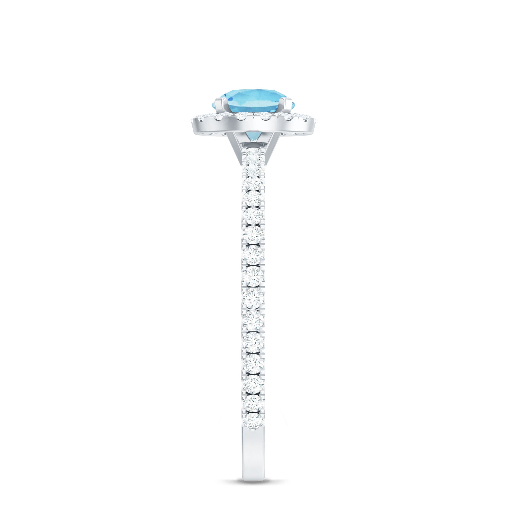 Rosec Jewels-Genuine Blue Aquamarine Ring with Diamond Accent