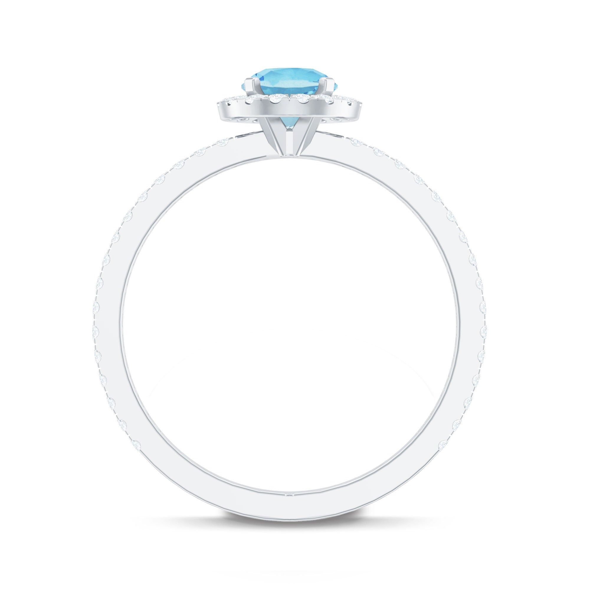 Rosec Jewels-Genuine Blue Aquamarine Ring with Diamond Accent