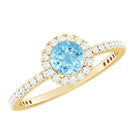 Rosec Jewels-Genuine Blue Aquamarine Ring with Diamond Accent