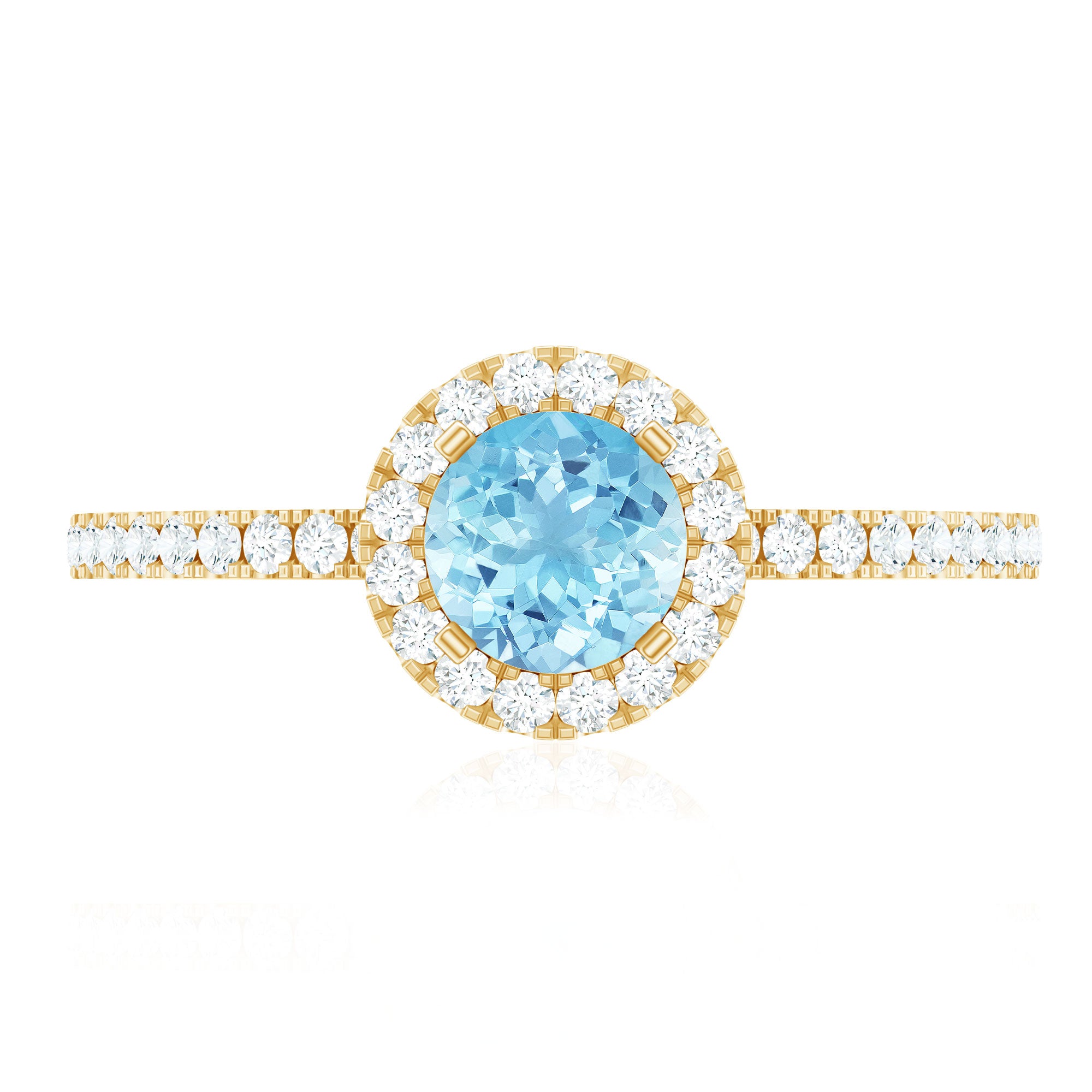 Rosec Jewels-Genuine Blue Aquamarine Ring with Diamond Accent