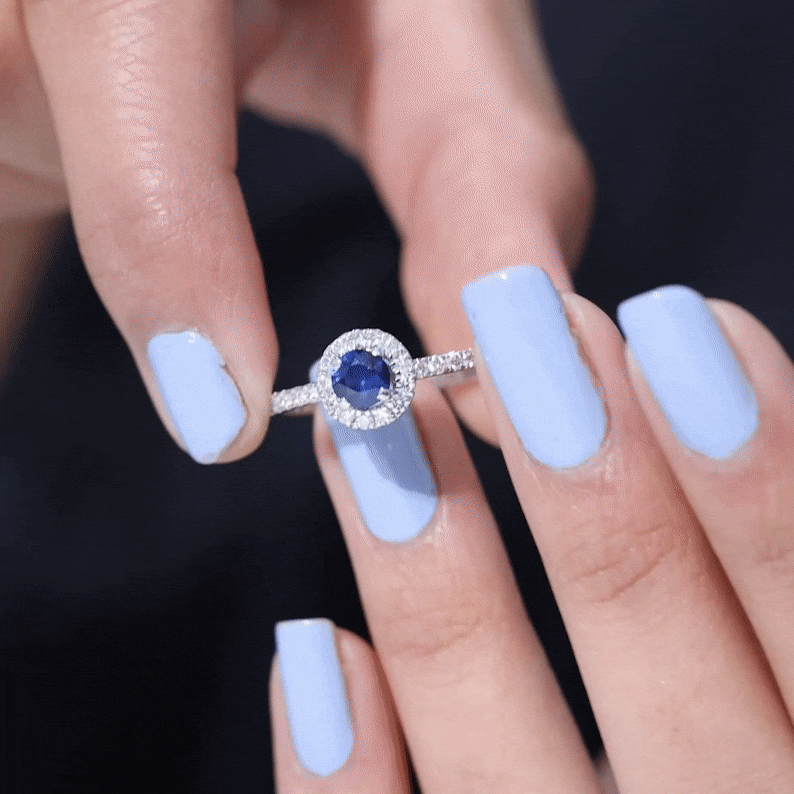 1 CT Blue Sapphire and Diamond Minimal Engagement Ring Blue Sapphire - ( AAA ) - Quality - Rosec Jewels