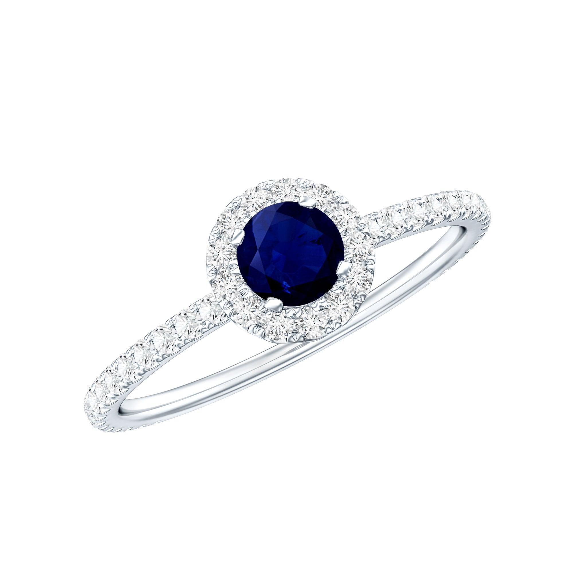 Minimal 0.9 Carat Blue Sapphire Engagement Ring with Diamond Halo AAA - Rosec Jewels