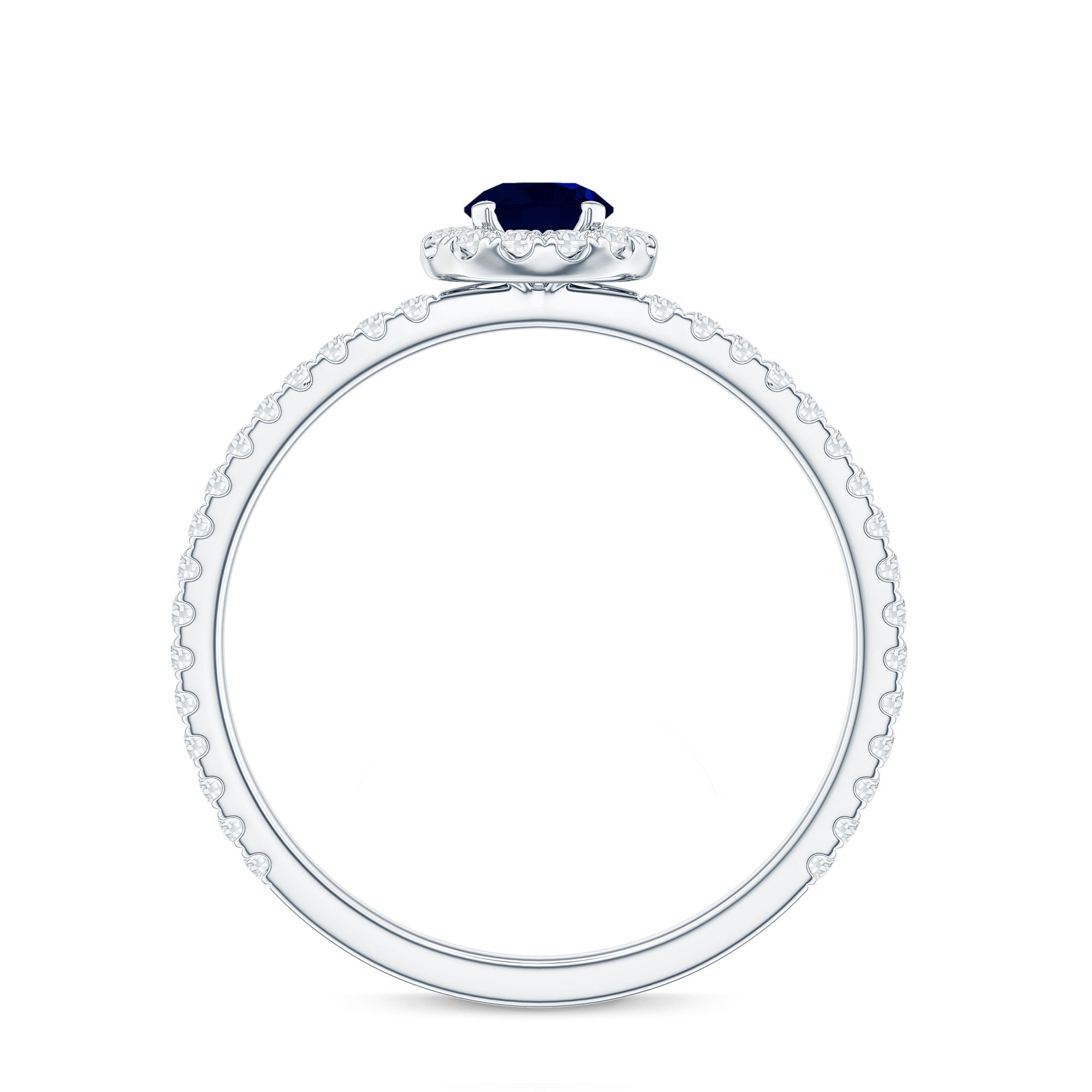 Minimal 0.9 Carat Blue Sapphire Engagement Ring with Diamond Halo AAA - Rosec Jewels