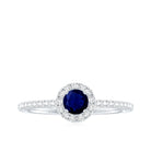 Minimal 0.9 Carat Blue Sapphire Engagement Ring with Diamond Halo AAA - Rosec Jewels