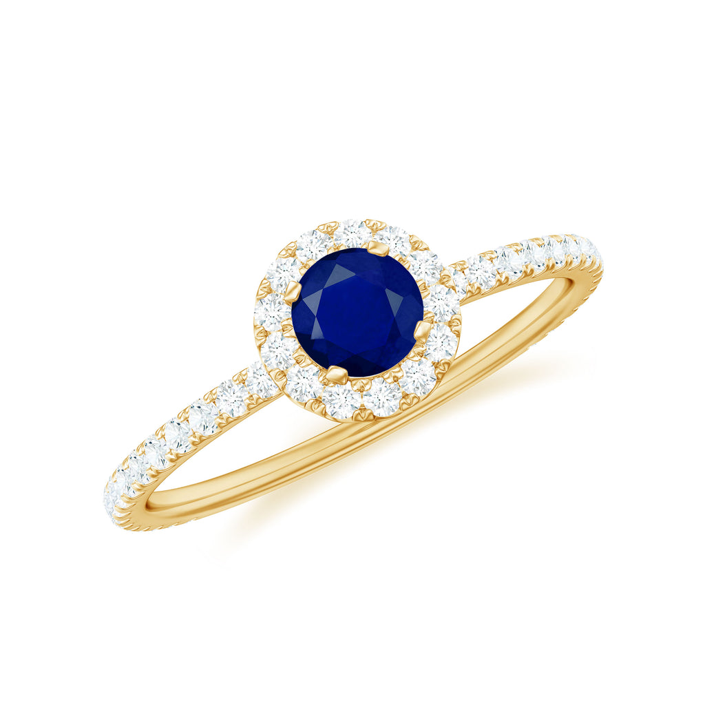 1 CT Blue Sapphire and Diamond Minimal Engagement Ring Blue Sapphire - ( AAA ) - Quality - Rosec Jewels