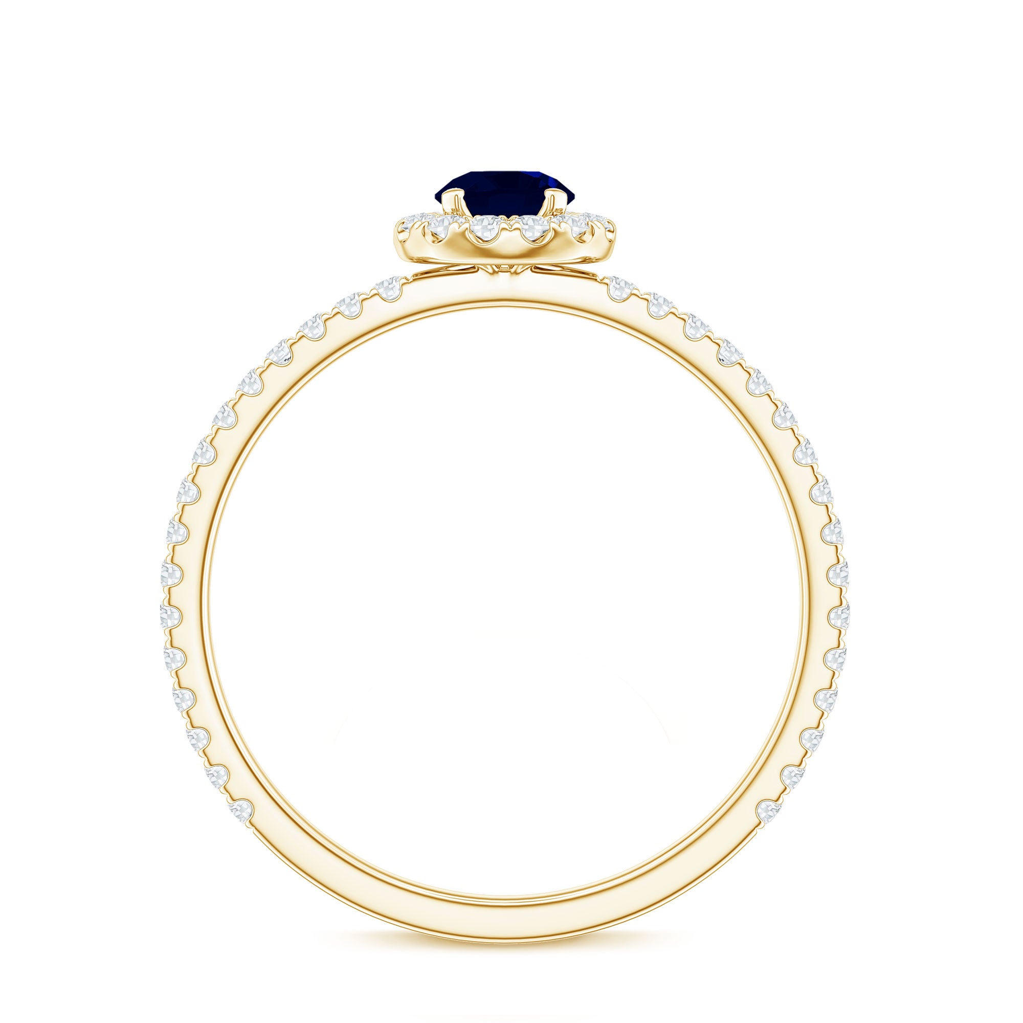 Minimal 0.9 Carat Blue Sapphire Engagement Ring with Diamond Halo AAA - Rosec Jewels