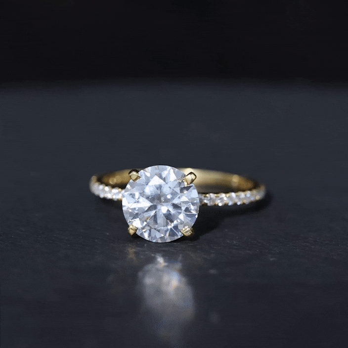 Round Moissanite Solitaire Engagement Ring with Side Stones Moissanite - ( D-VS1 ) - Color and Clarity - Rosec Jewels
