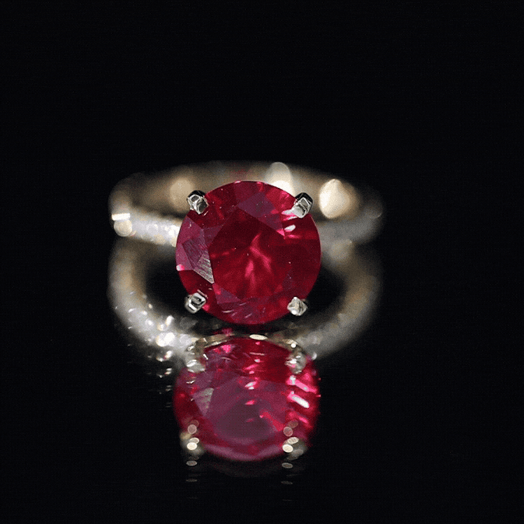 Round 5 Carat Lab Created Ruby Huge Engagement Ring with Diamond Side Stones AAAA - Rosec Jewels