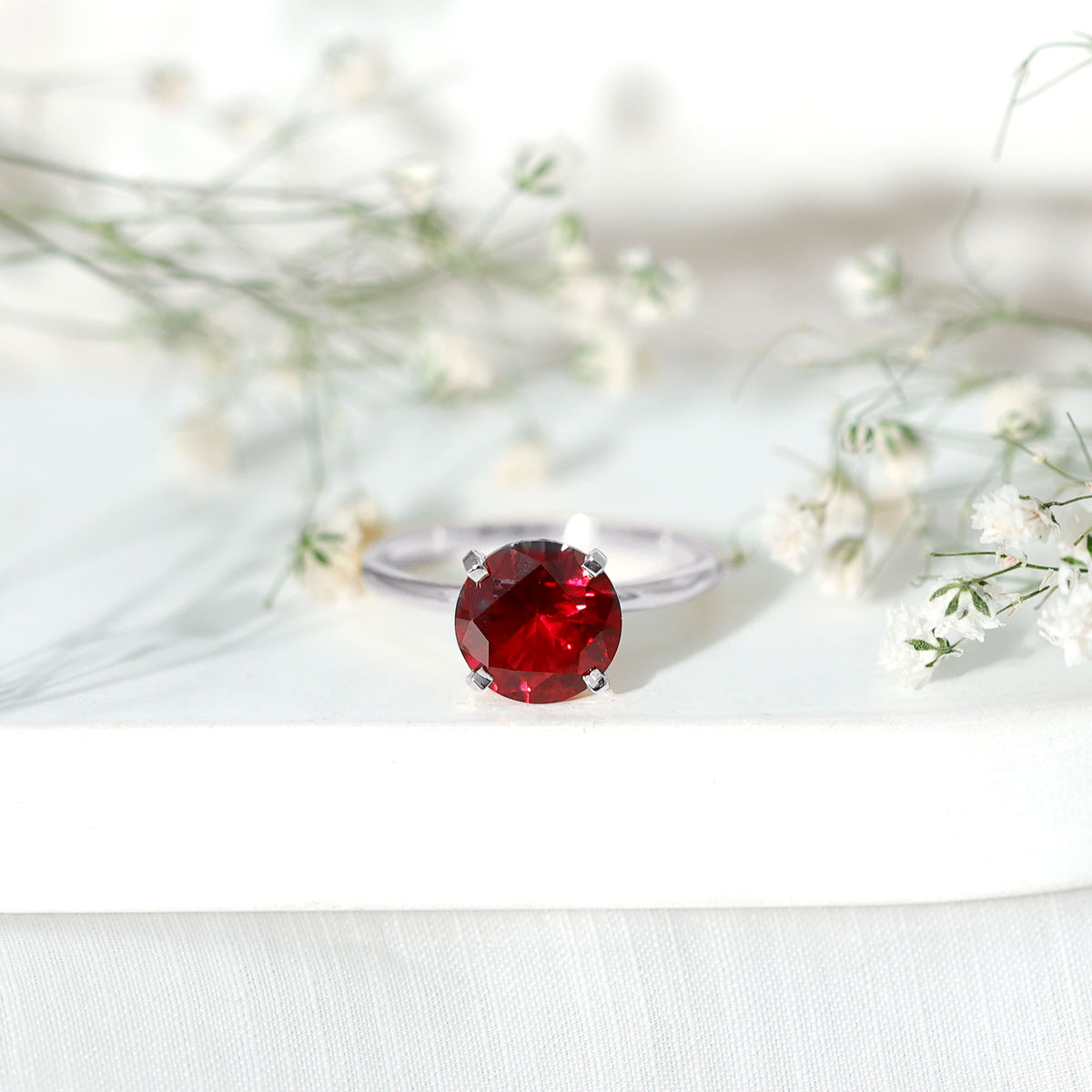 Solitaire Lab Grown 5 Carat Ruby Engagement Ring with Certificate AAAA - Rosec Jewels