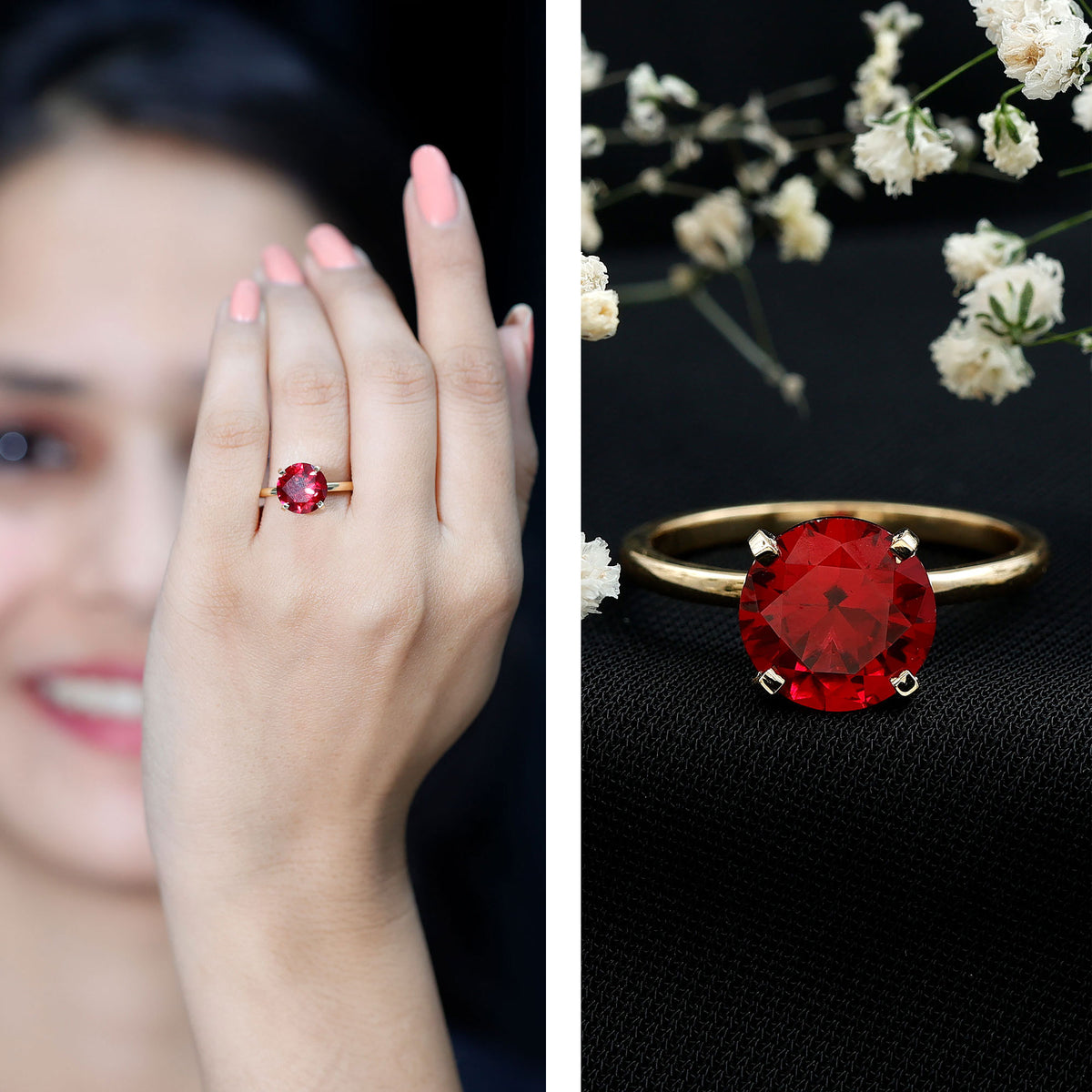 Solitaire Lab Grown 5 Carat Ruby Engagement Ring with Certificate AAAA - Rosec Jewels