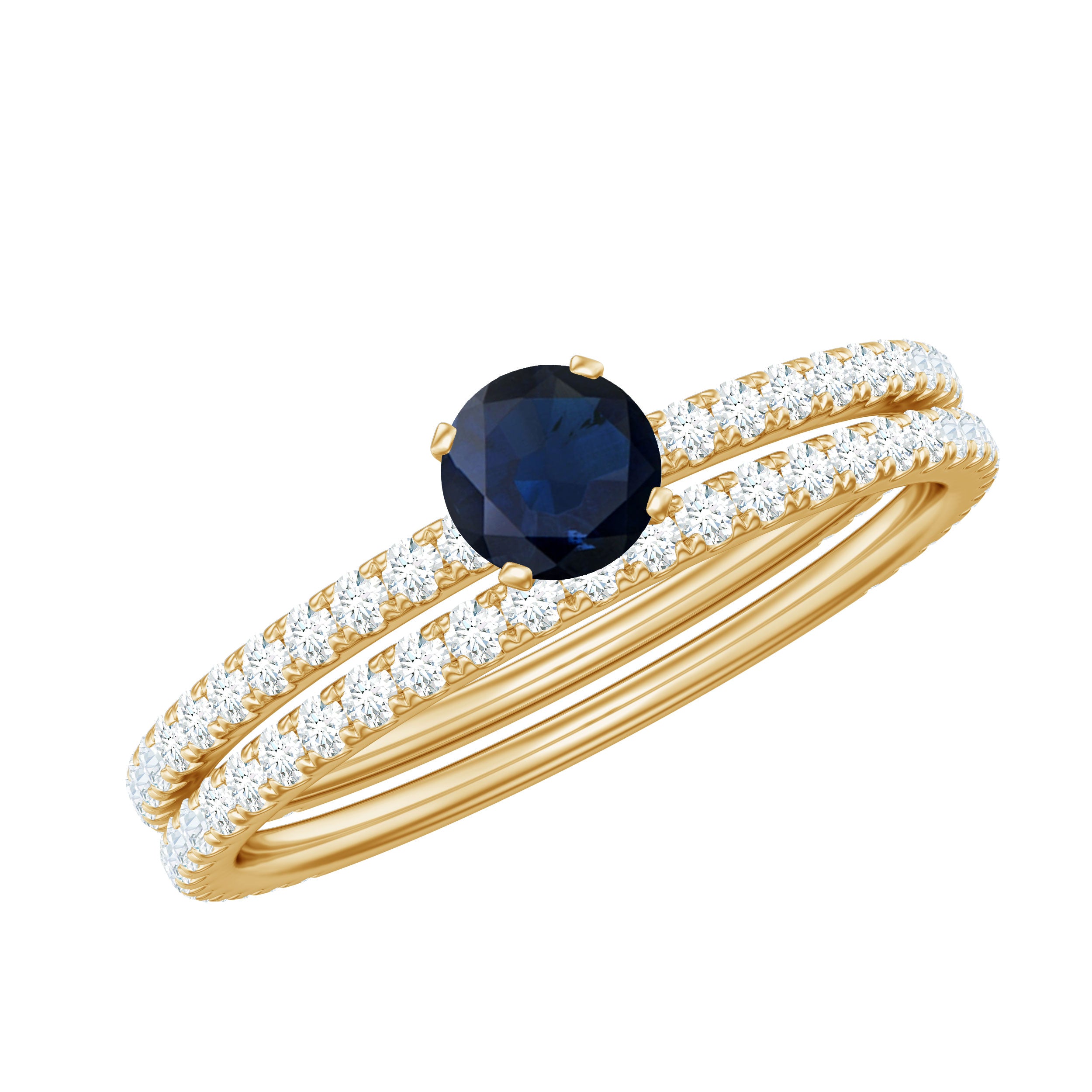 Rosec Jewels-Natural Half Carat Blue Sapphire and Diamond Engagement Ring Set