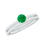 Rosec Jewels-Minimal Emerald Diamond Wedding Engagement Ring Set of 2