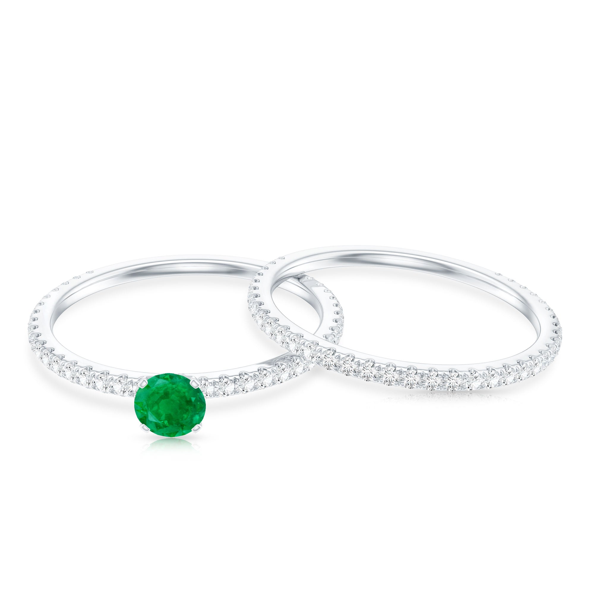 0.4 Carat Minimal Emerald Diamond Wedding Engagement Ring Set of 2 AAA - Rosec Jewels