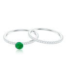 Rosec Jewels-Minimal Emerald Diamond Wedding Engagement Ring Set of 2