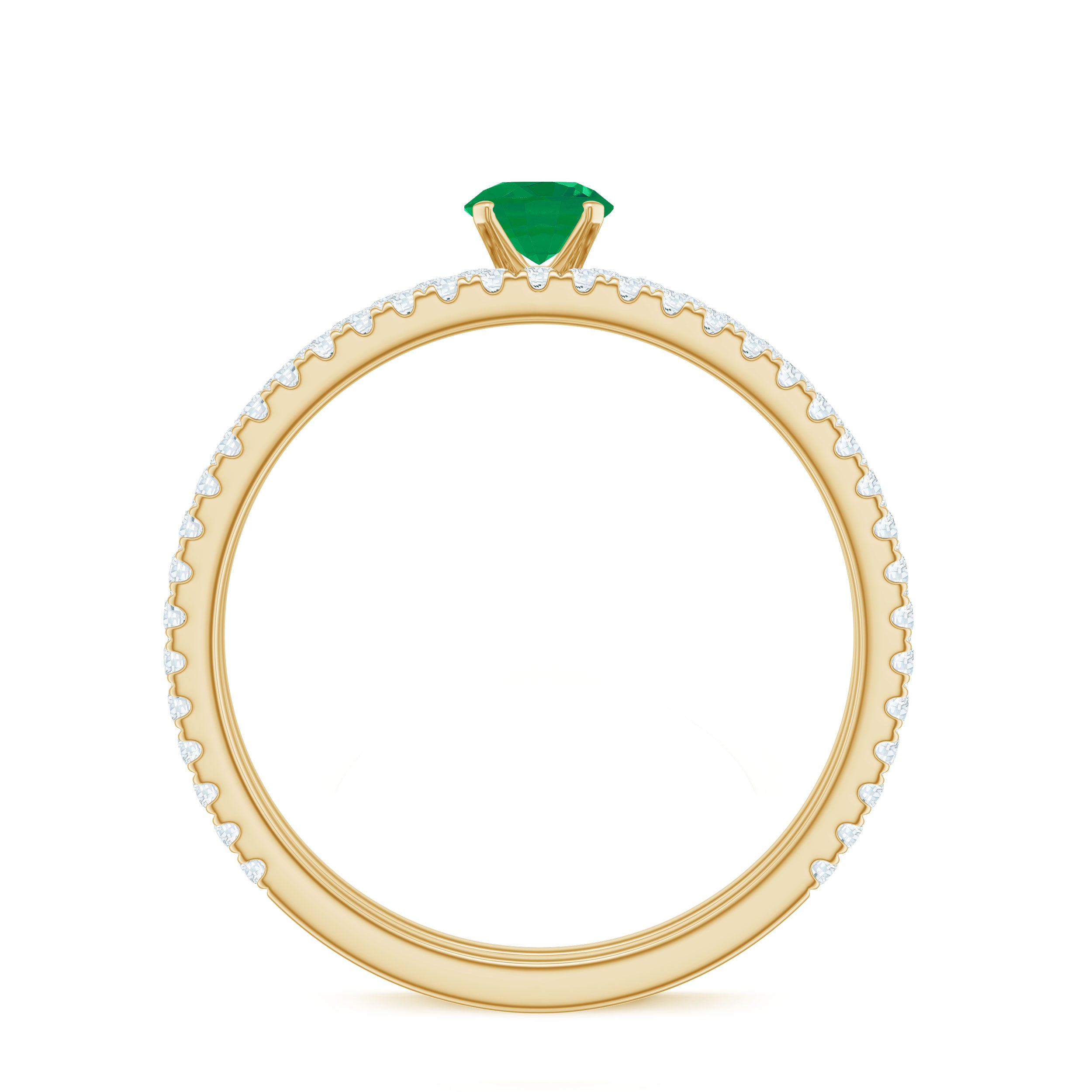 Rosec Jewels-Minimal Emerald Diamond Wedding Engagement Ring Set of 2