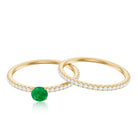 Rosec Jewels-Minimal Emerald Diamond Wedding Engagement Ring Set of 2