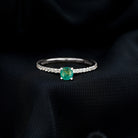 Rosec Jewels-4 MM Emerald Dainty Solitaire Ring with French Pave Set Diamond