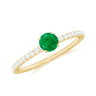 Rosec Jewels-4 MM Emerald Dainty Solitaire Ring with French Pave Set Diamond