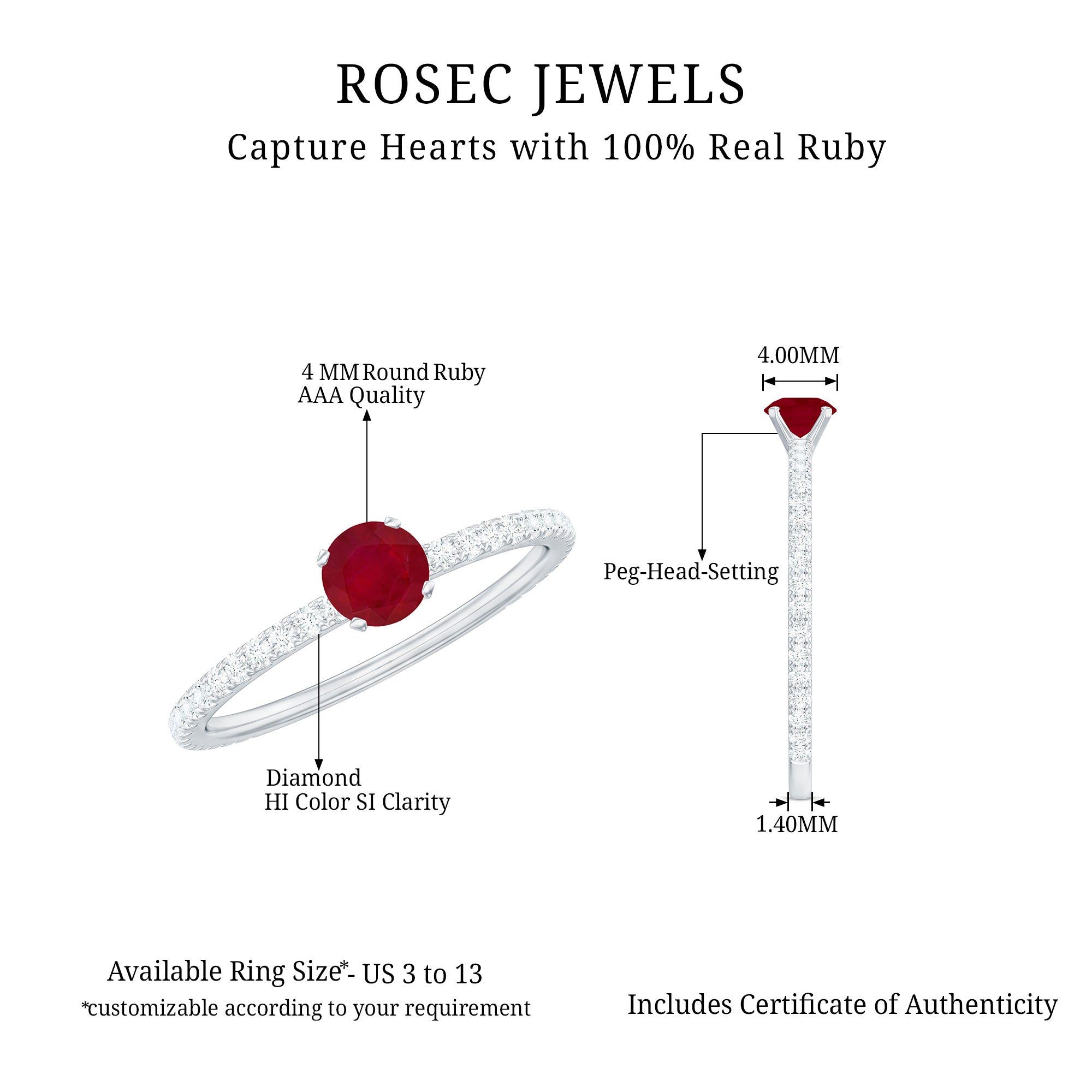 Rosec Jewels-Natural Ruby Promise Ring with Diamond for Women