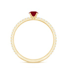 Round Shape Ruby Dainty Solitaire Ring with Diamond Ruby - ( AAA ) - Quality - Rosec Jewels