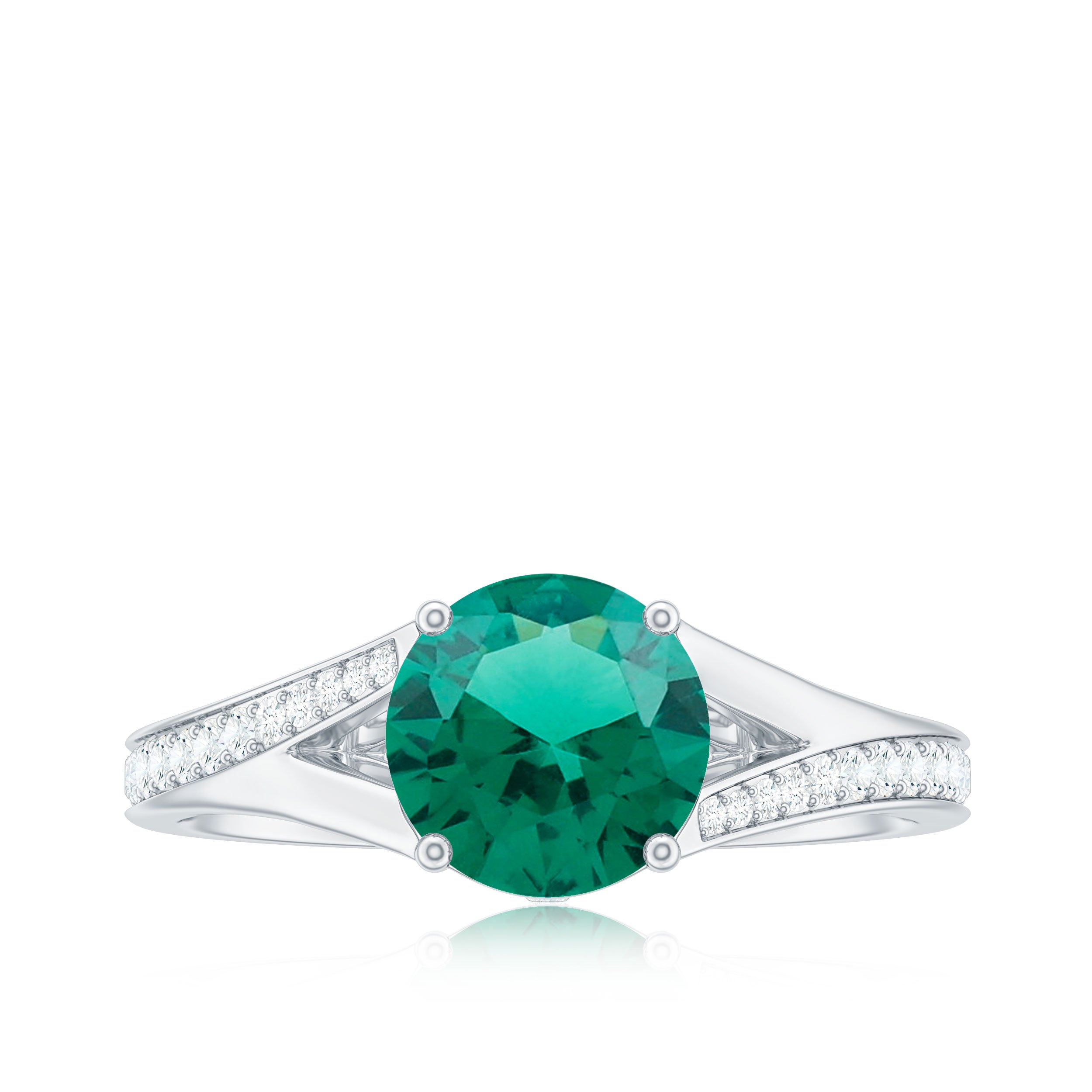 Rosec Jewels-Certified 8 mm Lab Grown Emerald Split Shank Engagement Ring with Diamond